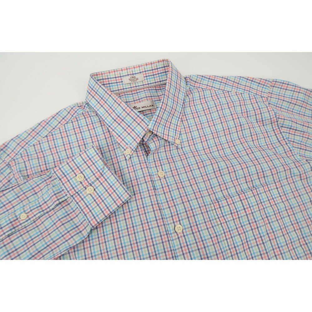 Peter Millar Men's Large Multicolor Checks Long Sleeve Button Down Shirt‎ Easter